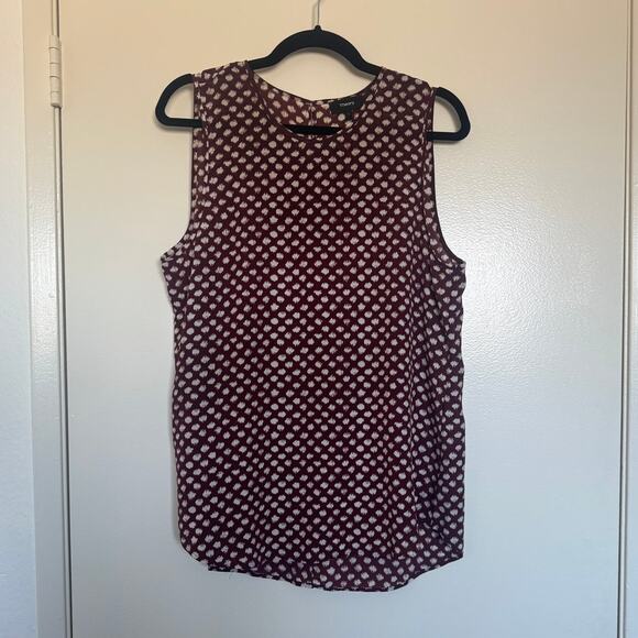 Theory Bringam Painter Dot Silk Sleeveless Blouse in Maroon/White Size Large - Picture 2 of 5